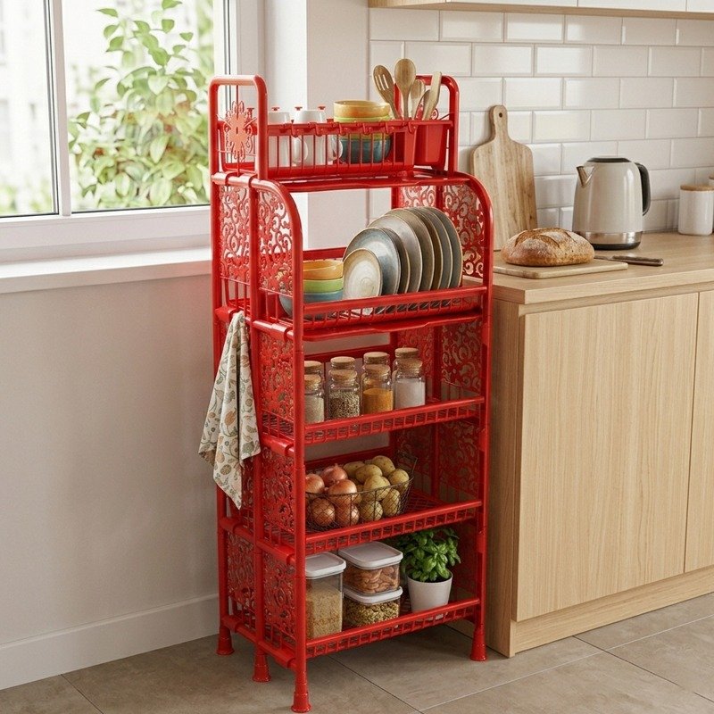N Mohammad SMART Kitchen Rack 5 Shelve (All Red)