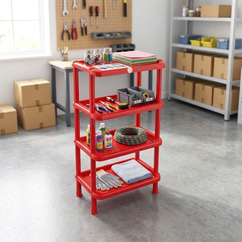 N Mohammad Shoe Rack Solid (4 Shelves) - Red