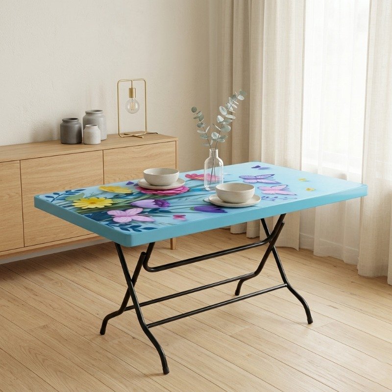N Mohammad Six Seat Classic Table - Butterfly (Light Blue)