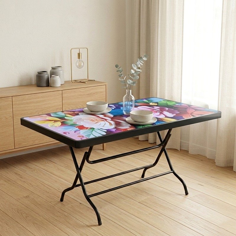 N Mohammad Plastic Square Table 6 seat - Daisy (Black)