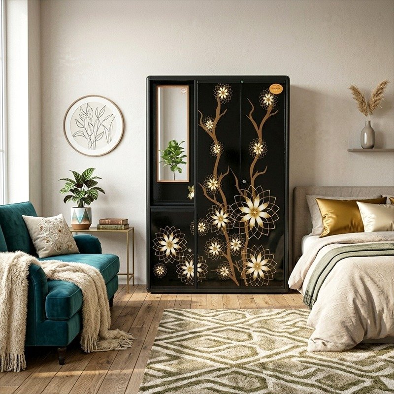 N Mohammad SMART Modern Almirah 3 Part - Black (Lily)