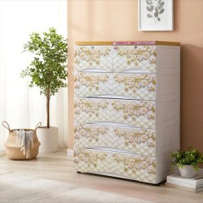 N Mohammad SMART Wardrobe 5 Shelve Curve - Flora Gold