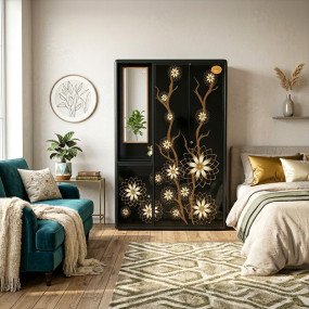 N Mohammad SMART Modern Almirah 3 Part - Black (Lily)